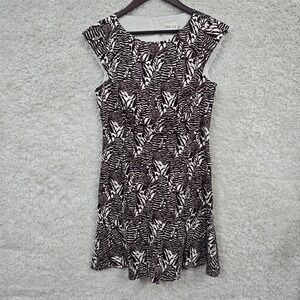 Reiss Alto Dress Womens 8 Black White Red Cap Sleeve Fit Flare Office Evening